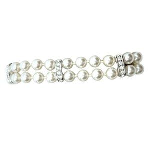 SWAROVSKI~Swan Signed~PEARL & CRYSTAL DOUBLE STRAND TENNIS BRACELET Like New